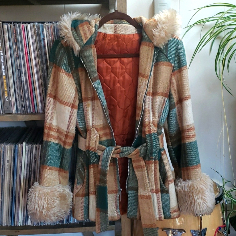 Vintage Hooded Faux Fur Coat
